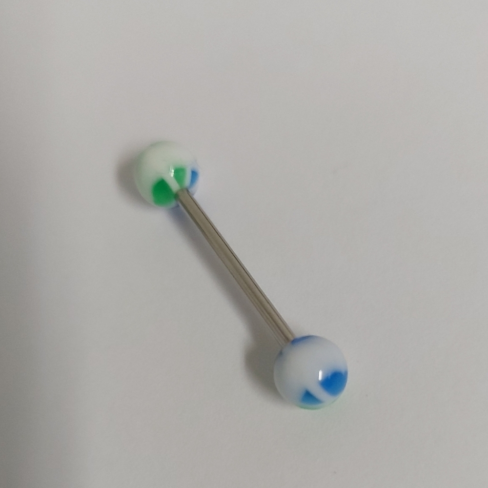 Blue and Green Barbell Piercing